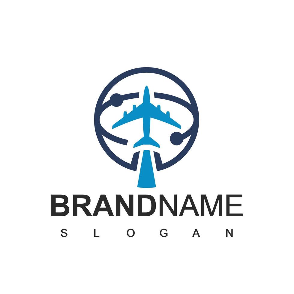logo de voyage, avion volant avec le symbole de la planète vecteur