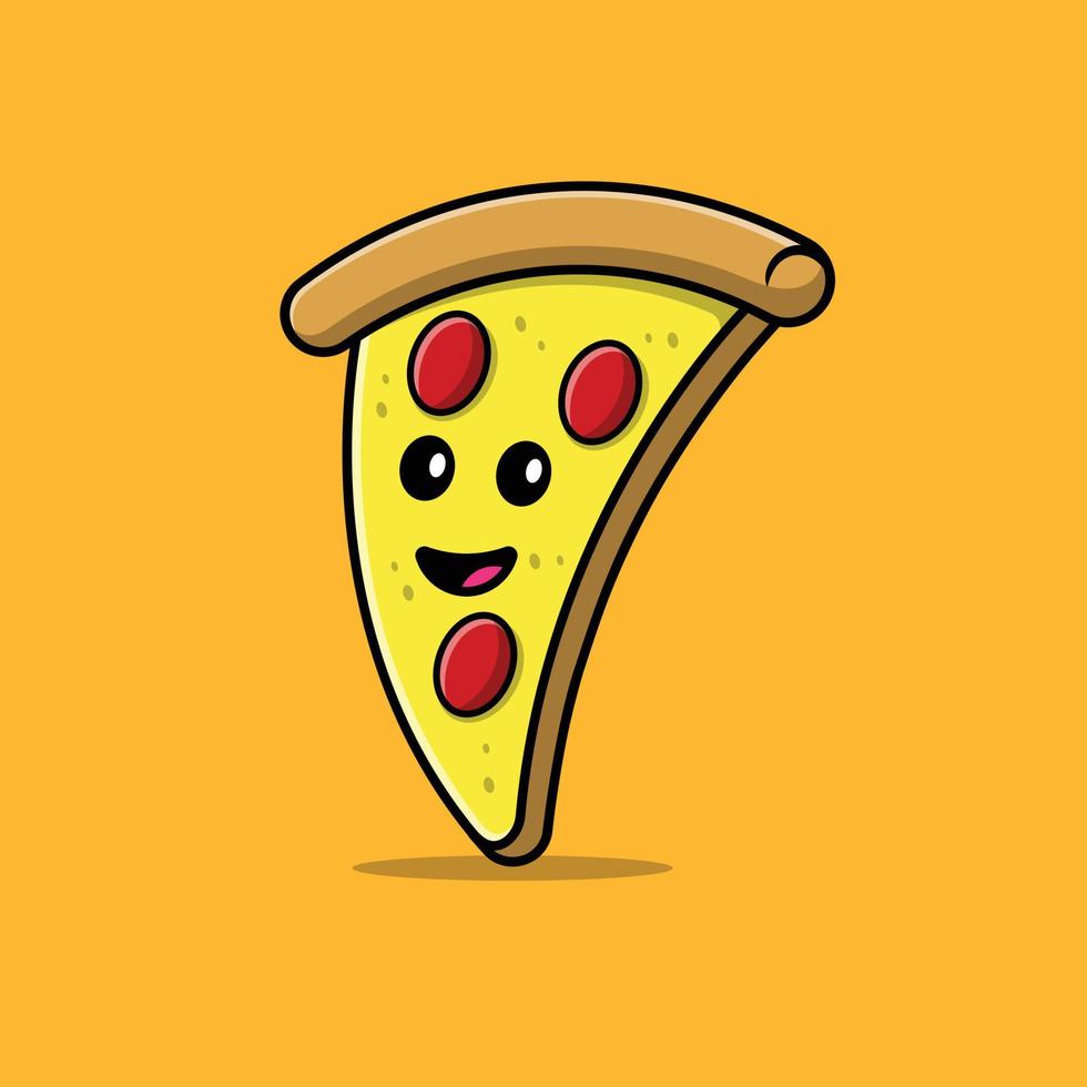 illustration d'icône vectorielle de dessin animé de pizza mignon. concept d'icône de mascotte alimentaire isolé vecteur premium.