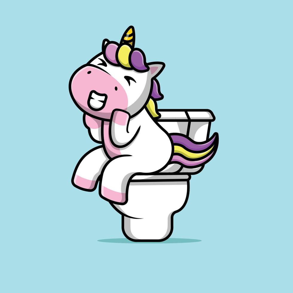 caca de licorne mignon sur illustration d'icône de vecteur de dessin animé de toilette. concept d'icône animale isolé vecteur premium.