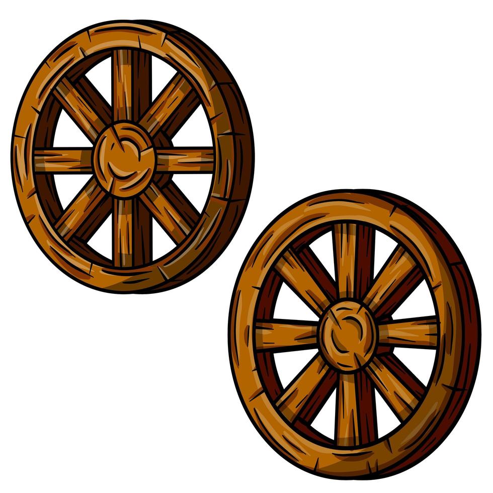 ensemble de vieilles roues de charrette en bois. vecteur