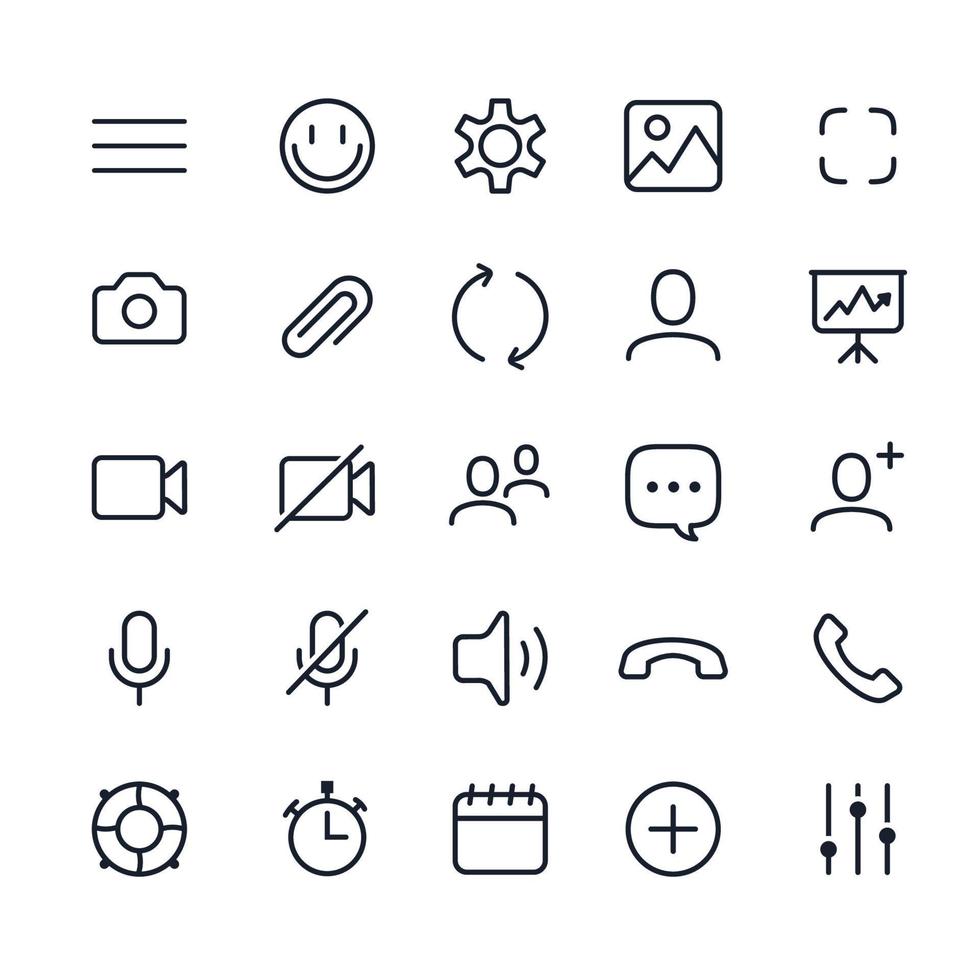 ensemble d'appel vidéo d'interface d'icône d'interface utilisateur vecteur