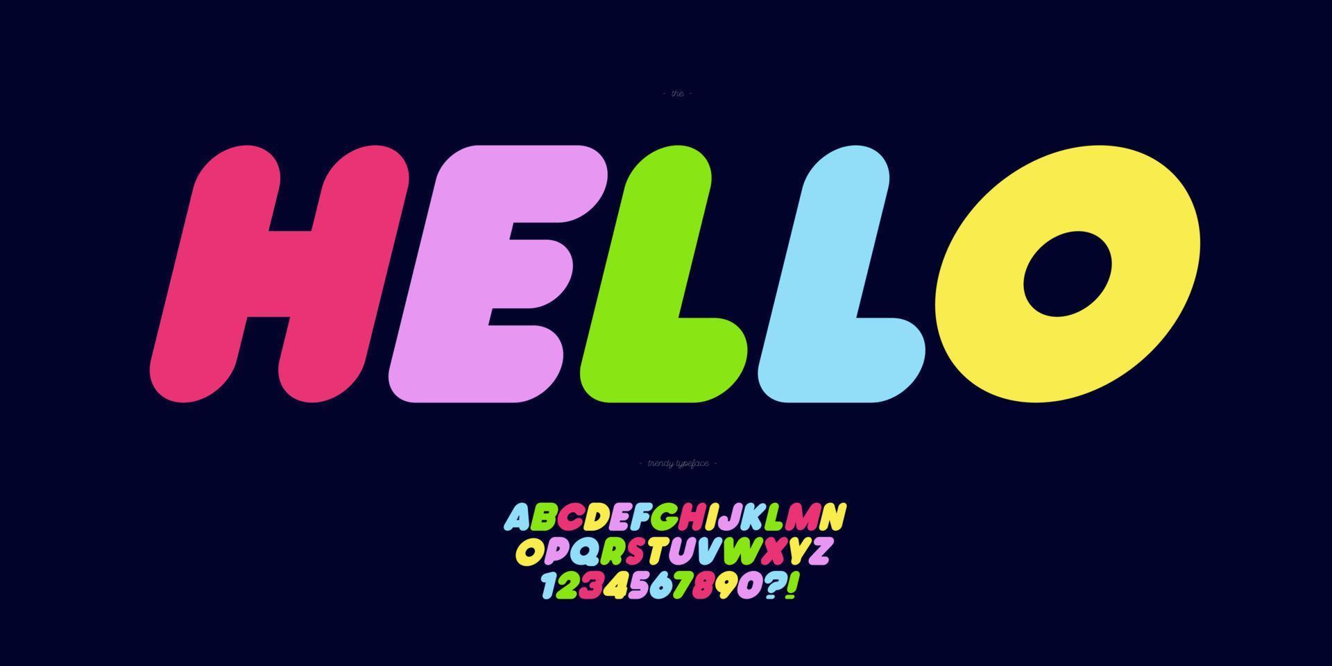 police de vecteur bonjour nom typographie moderne colorée