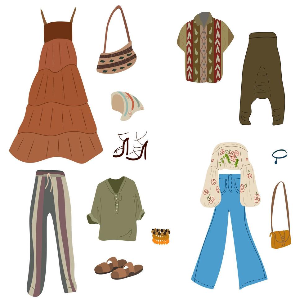 ensemble de vêtements boho de style scandinave. vêtements pour hommes et femmes. illustration vectorielle vecteur