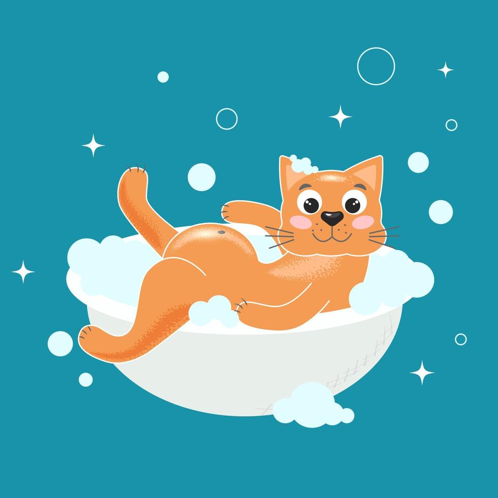 chat se baigne dans l'illustration vectorielle de la baignoire vecteur