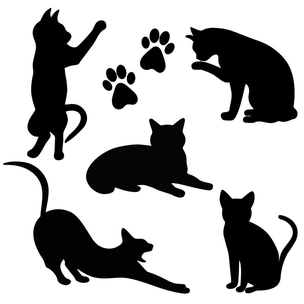 chats, silhouettes, ensemble, vecteur, illustration vecteur