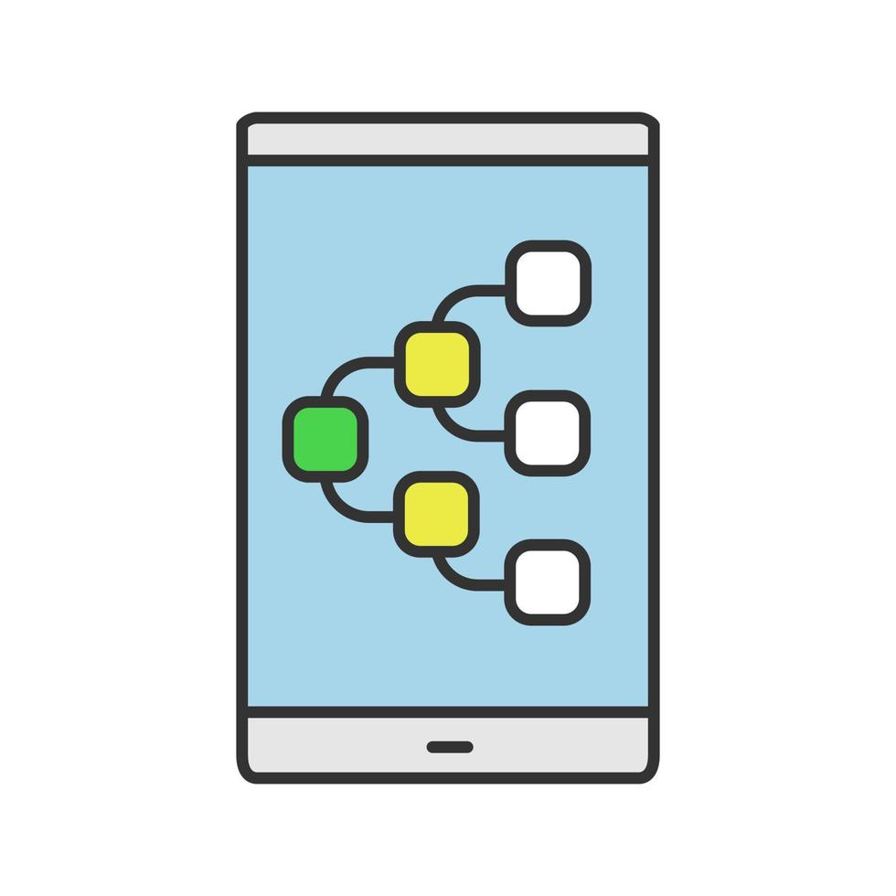 icône de couleur de l'application de partage de contenu. écran de smartphone avec signe de hiérarchie. illustration vectorielle isolée vecteur