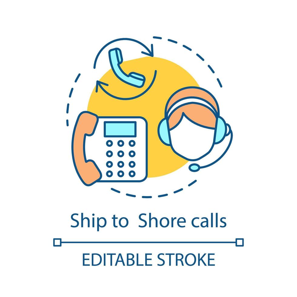 navire à l'icône de concept d'appel à terre. illustration mince d'idée d'équipements de suites. hotline, infocenter, helpdesk. répartiteur de port maritime, opérateur de centre d'appels. dessin de contour isolé de vecteur. trait modifiable vecteur