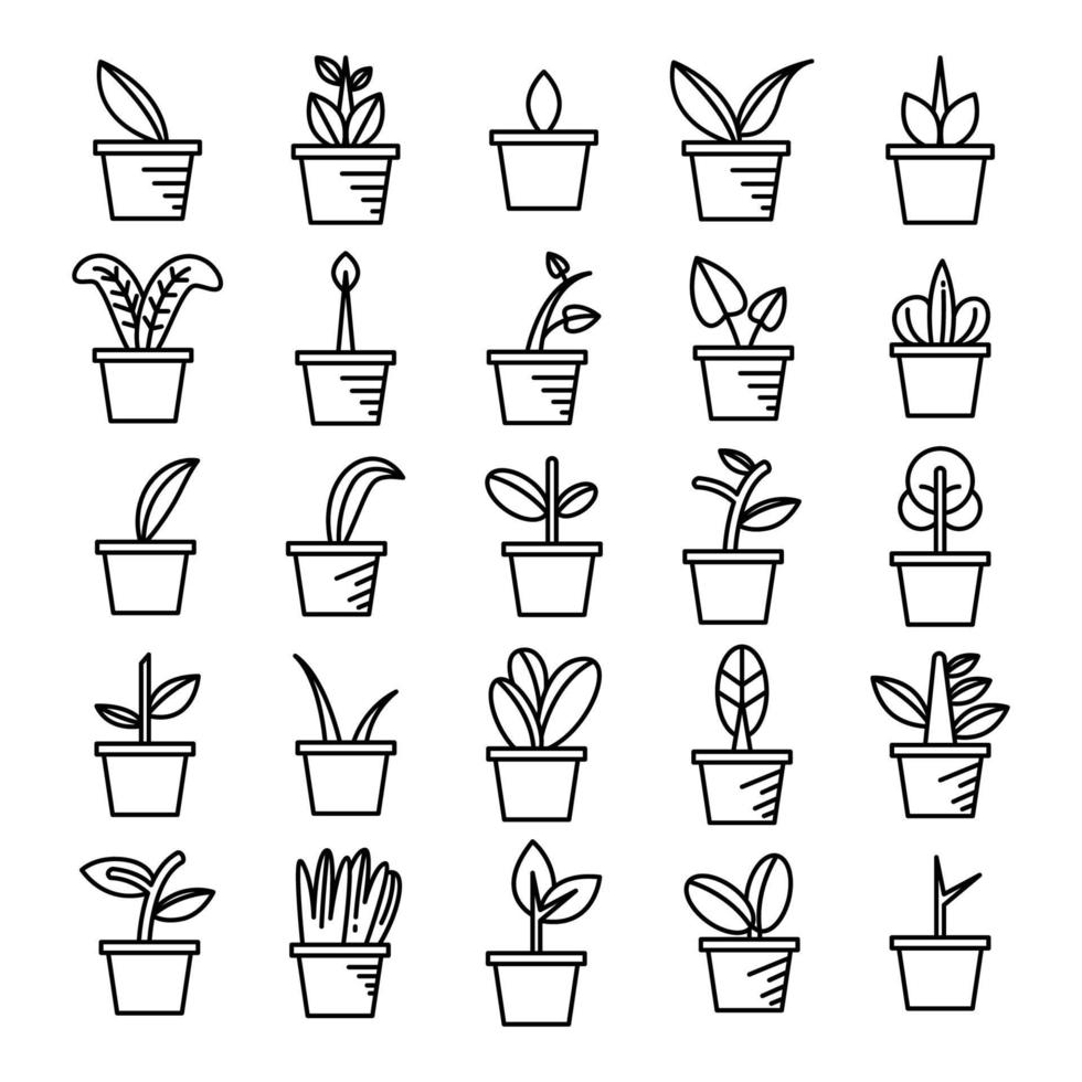 illustration de ligne d'icônes de pot de plantes et de plantes d'intérieur vecteur