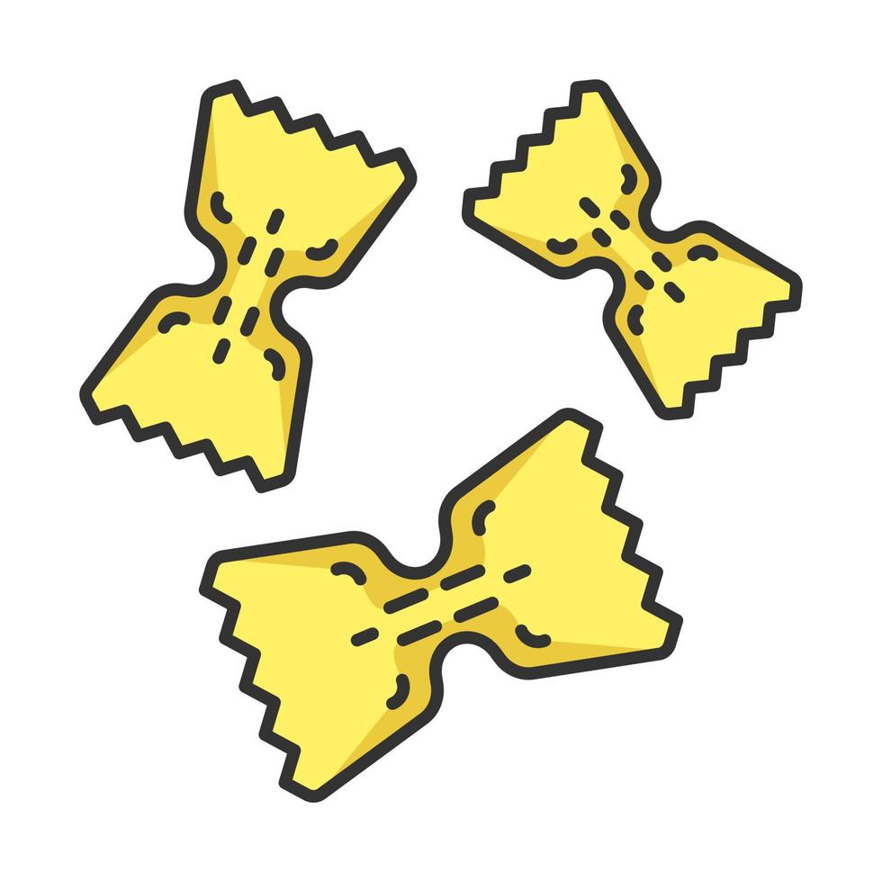 icône de couleur farfalle. type de petites pâtes. pastine en forme de noeud papillon. papillons de pâte. produit semi-fini. nourriture italienne. cuisine méditerranéenne traditionnelle. illustration vectorielle isolée vecteur