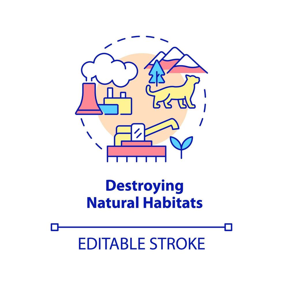 icône de concept de destruction des habitats naturels. effets du changement climatique idée abstraite illustration en ligne mince. dessin de contour isolé. trait modifiable vecteur