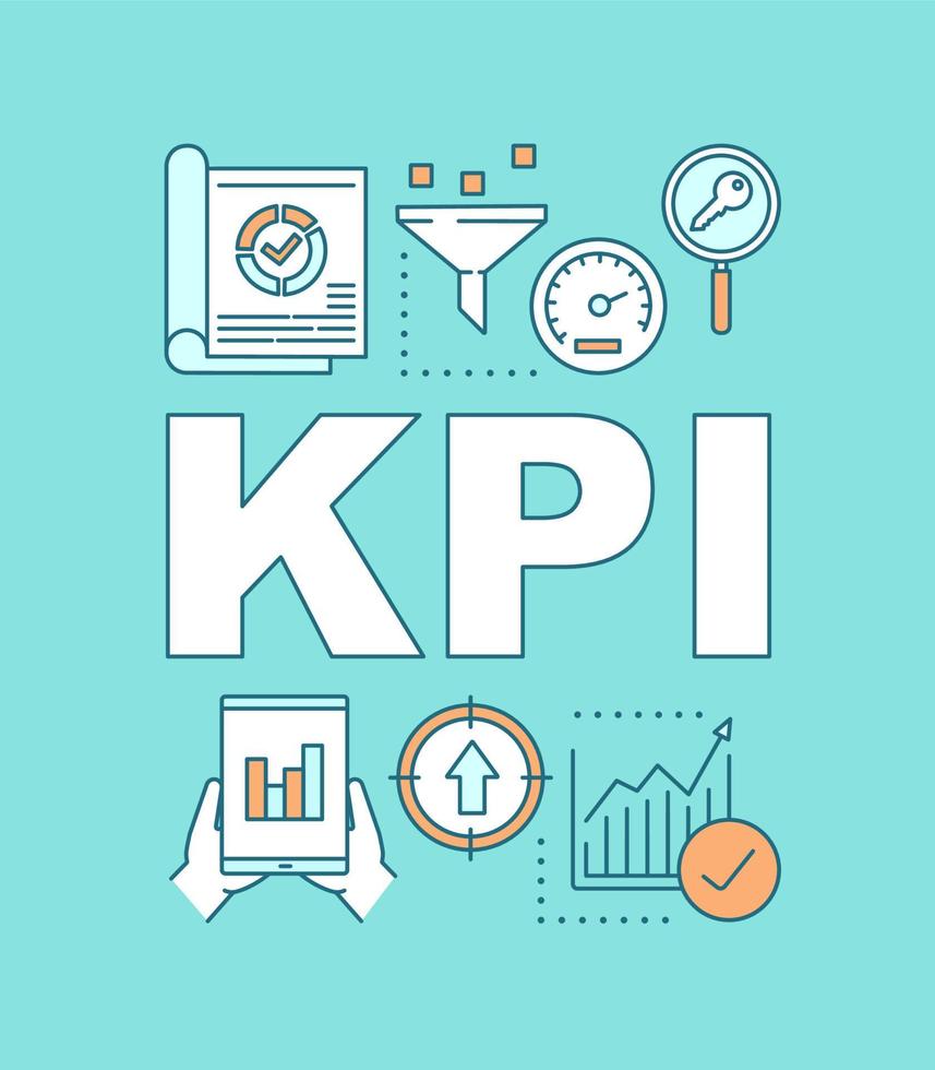 bannière de concepts de mots kpi. indicateur clé de performance. mesure du rendement. présentation, site internet. idée de typographie de lettrage isolé avec des icônes linéaires. illustration de contour de vecteur