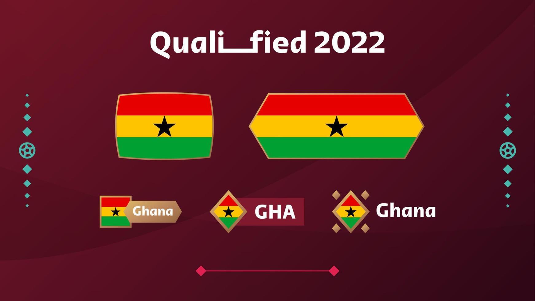 ensemble de drapeau du ghana et texte sur fond de tournoi de football 2022. modèle de football d'illustration vectorielle pour bannière, carte, site Web. drapeau national ghana vecteur