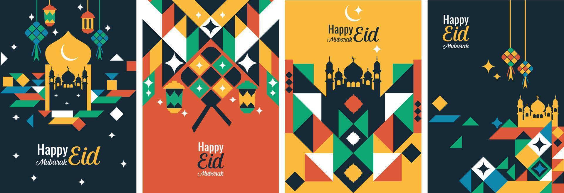 fond d'écran abstrait géométrique eid al fitr mubarak. rectangle d'affiche et de bannière islamique, triangle, élément de cercle. illustration vectorielle vecteur