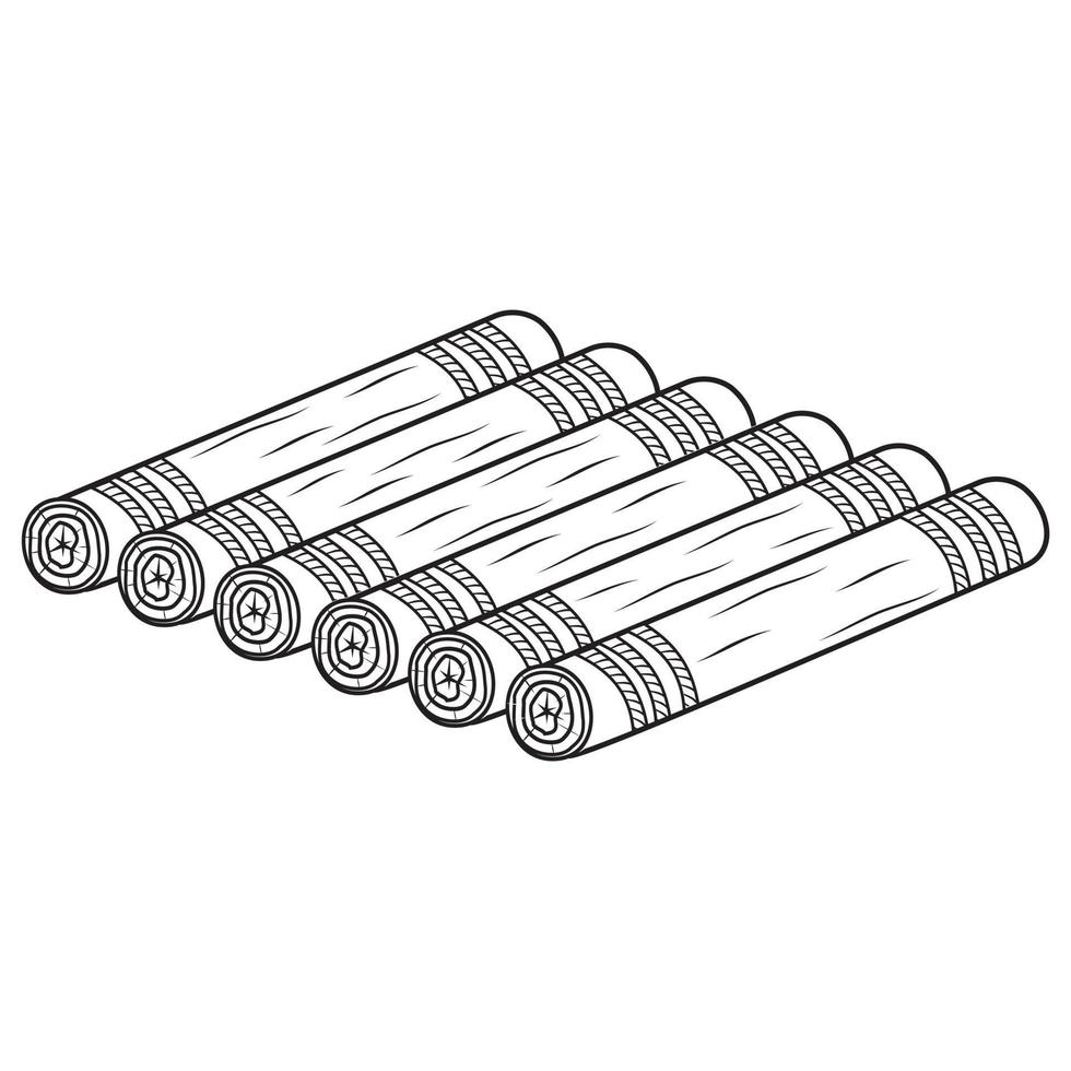 radeau en bois, illustration vectorielle isolée contour noir croquis doodle vecteur