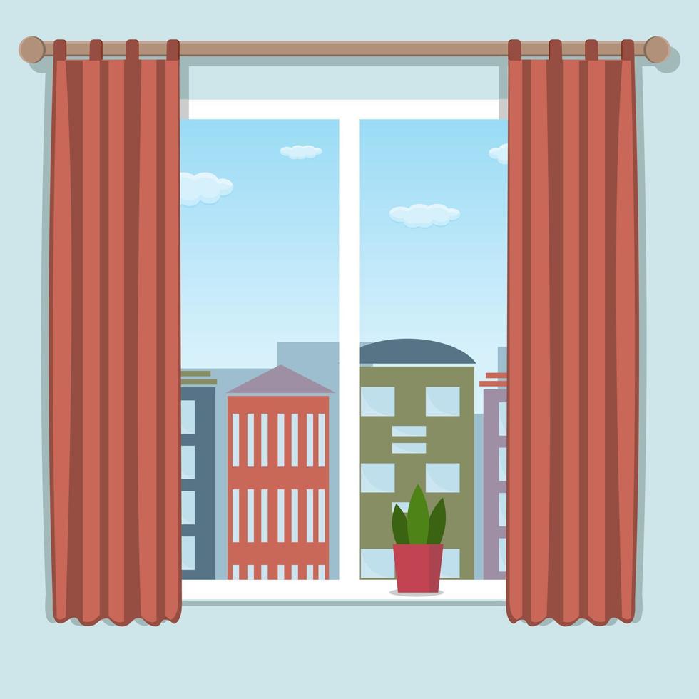 fenêtre intérieure de la maison sur la rue, illustration vectorielle de couleur à plat vecteur