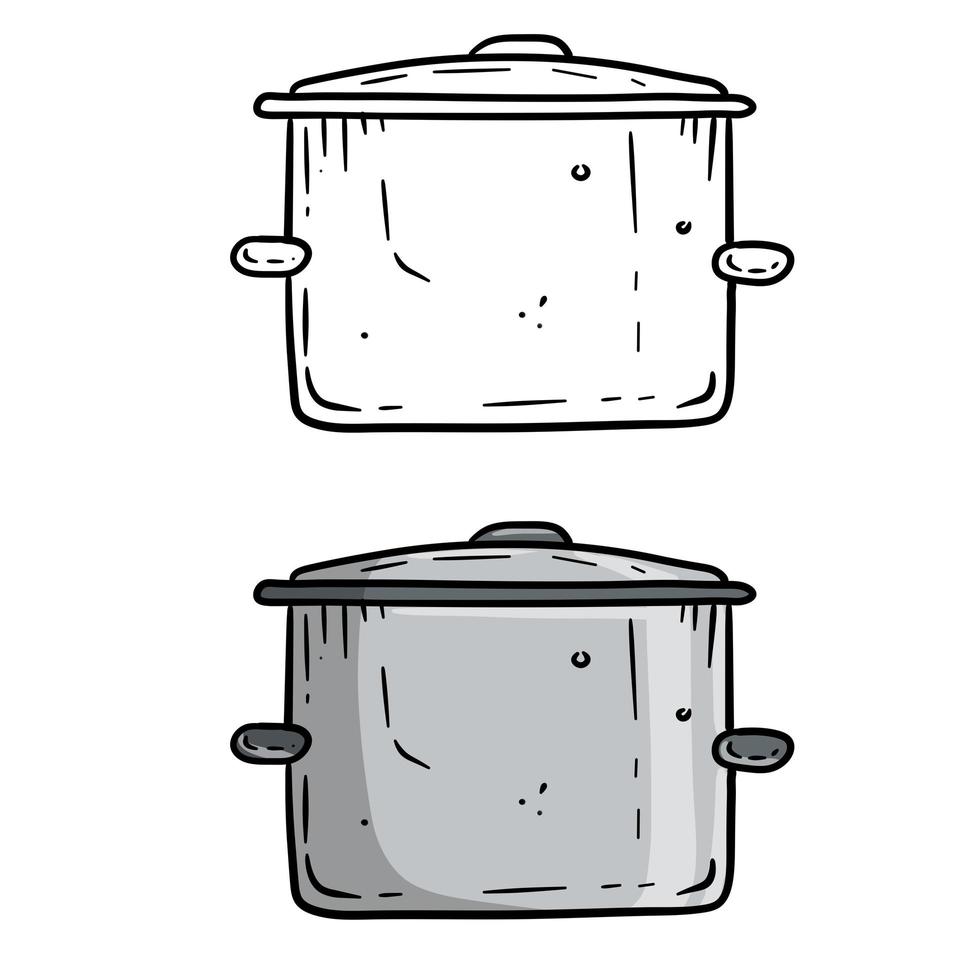 casserole de dessin animé. ustensiles de cuisine en acier gris. vecteur