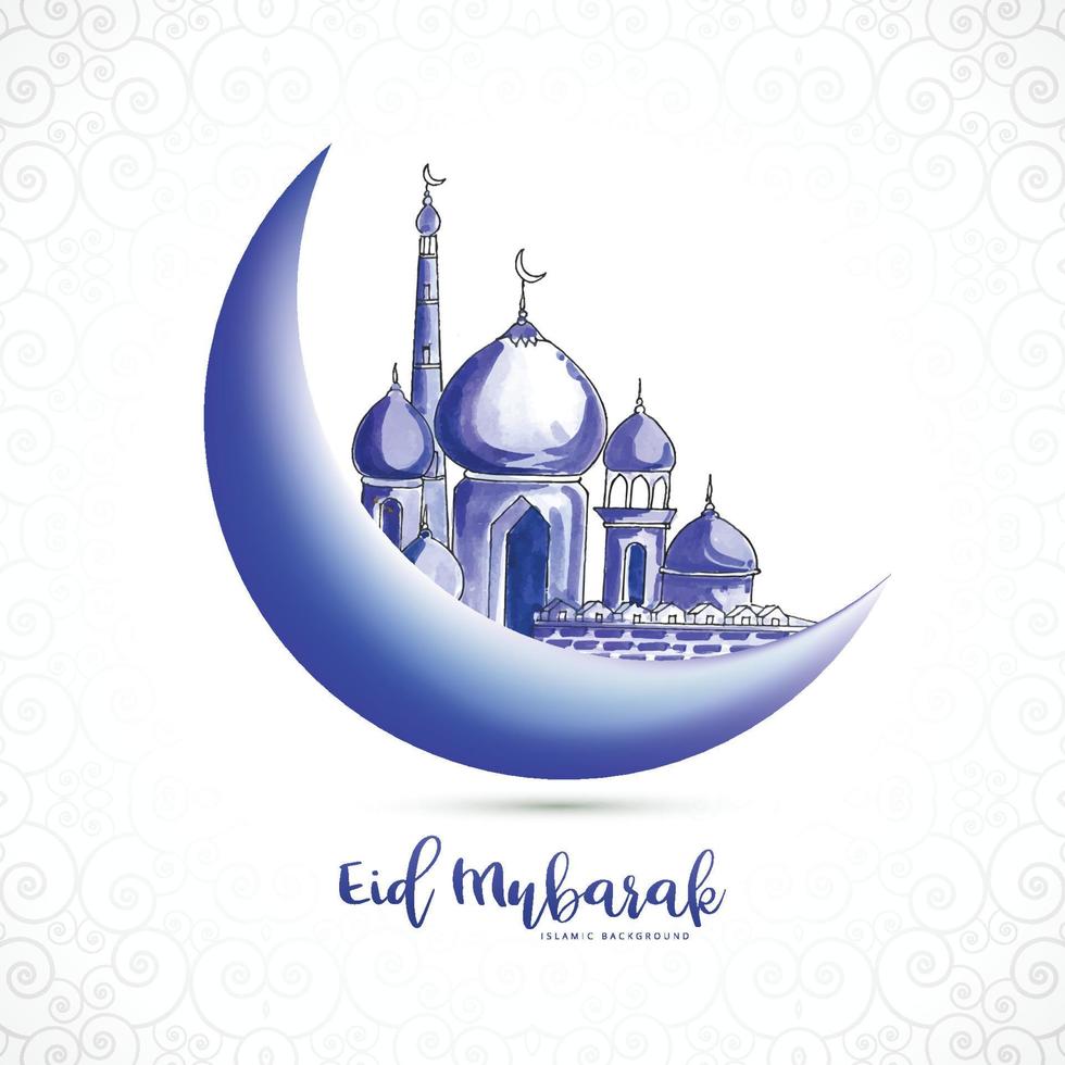 eid mubarak lune islamique et fond de carte de voeux de mosquée vecteur