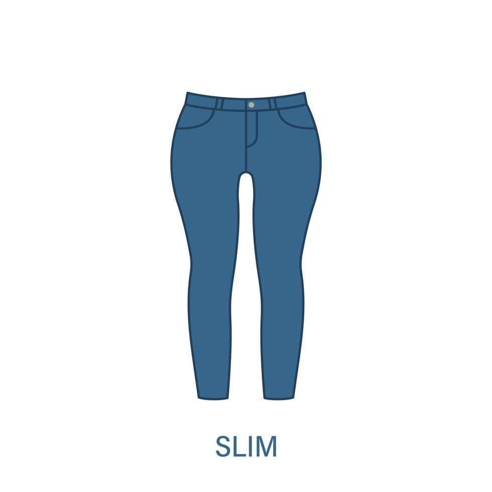 pantalon slim type d'icône de silhouette de pantalon femme. style de vêtement féminin moderne. vêtements décontractés de mode. beau type de pantalon jeans femme. pantalons, pantalons amples. illustration vectorielle isolée. vecteur