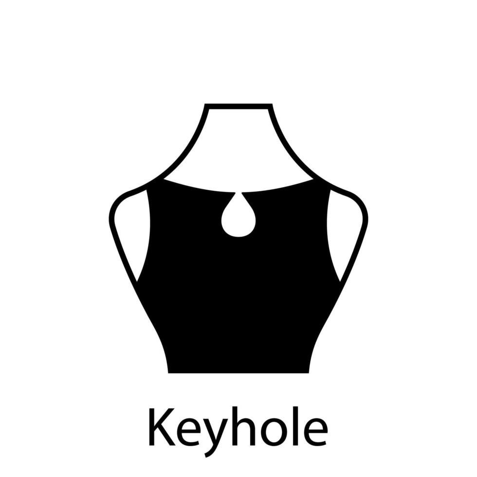 trou de serrure de type décolleté de mode pour chemisier femme, icône de silhouette de robe. t-shirt noir, crop top sur mannequin. type de décolleté en trou de serrure pour femmes à la mode. illustration vectorielle isolée. vecteur