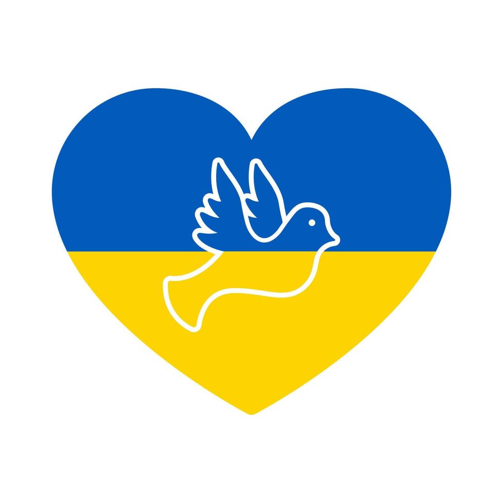 pigeon signe d'amour, de liberté, de solidarité, pas de guerre. colombe au coeur symbole du drapeau ukrainien de l'icône de silhouette de paix. icône d'oiseau patriotique ukrainien. emblème de la colombe bleue et jaune. illustration vectorielle isolée. vecteur