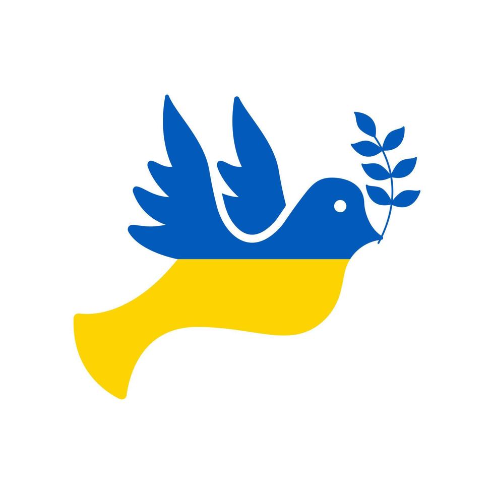colombe symbole du drapeau ukrainien de l'icône de silhouette de paix et de solidarité. colombe bleue et jaune avec pictogramme emblème olive. l'amour des pigeons, la liberté, aucun signe de guerre. icône d'oiseau patriotique ukrainien. illustration vectorielle. vecteur