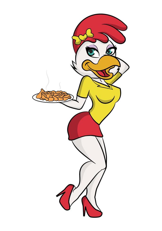 personnage de restauration rapide de mascotte de poulet sexy de dessin animé vecteur