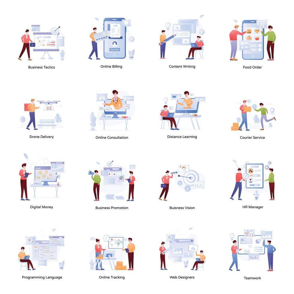 collection d'illustrations plates marketing vecteur