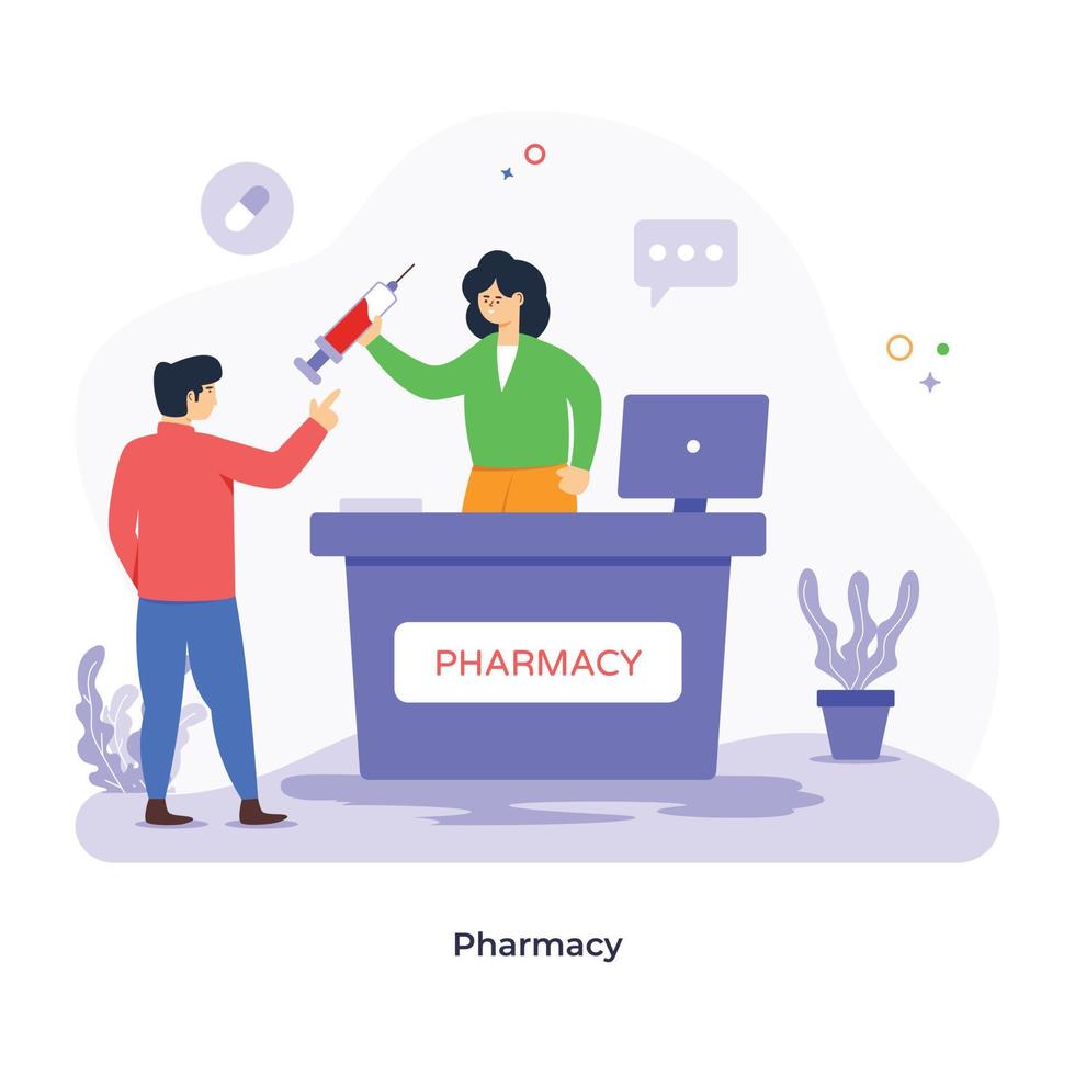 l'illustration plate de la pharmacie est maintenant disponible en téléchargement premium vecteur