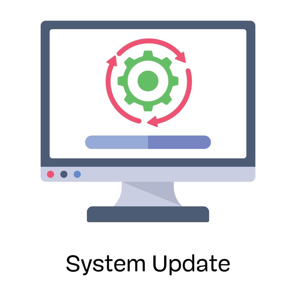 rouage et flèches à l'intérieur de l'écran, icône plate de la mise à jour du système vecteur