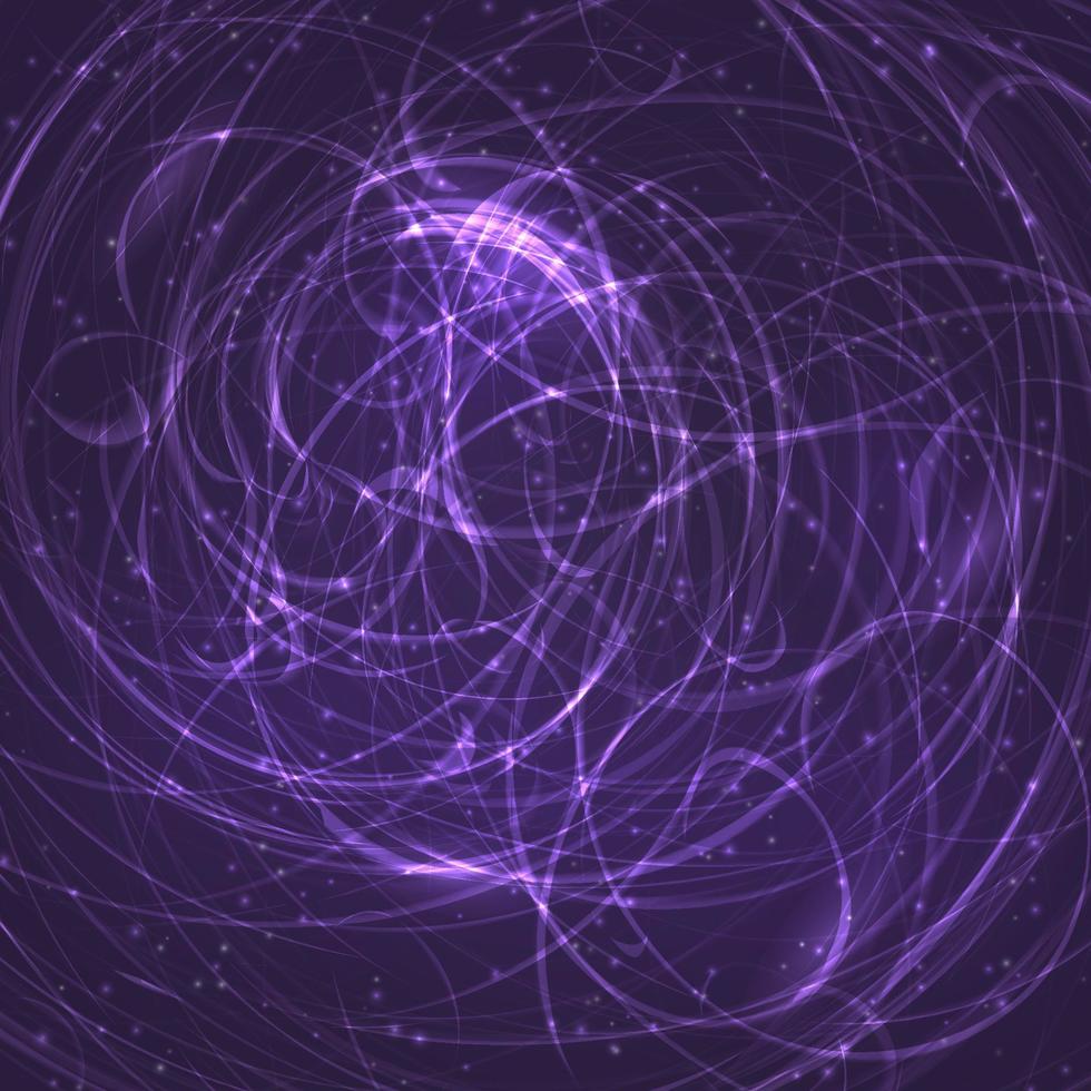 fond d'espace violet. courbes chaotiques rougeoyantes et particules scintillantes. illustration vectorielle futuriste. modèle de conception facile à modifier pour vos œuvres d'art. vecteur