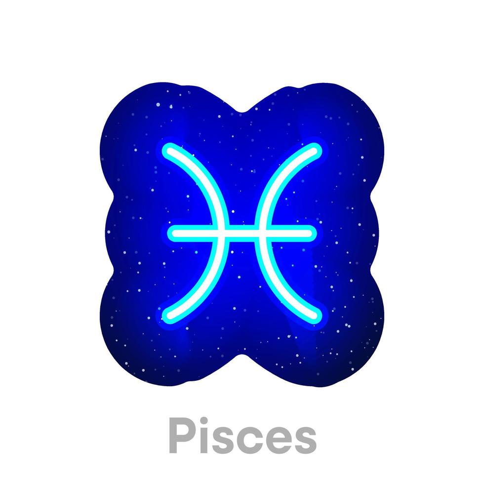 icône du zodiaque poisson bleu néon dans l'espace. icône d'horoscope néon réaliste. icône de ligne de zodiaque poissons néon brillant. il a une zone de masque sur fond blanc. vecteur