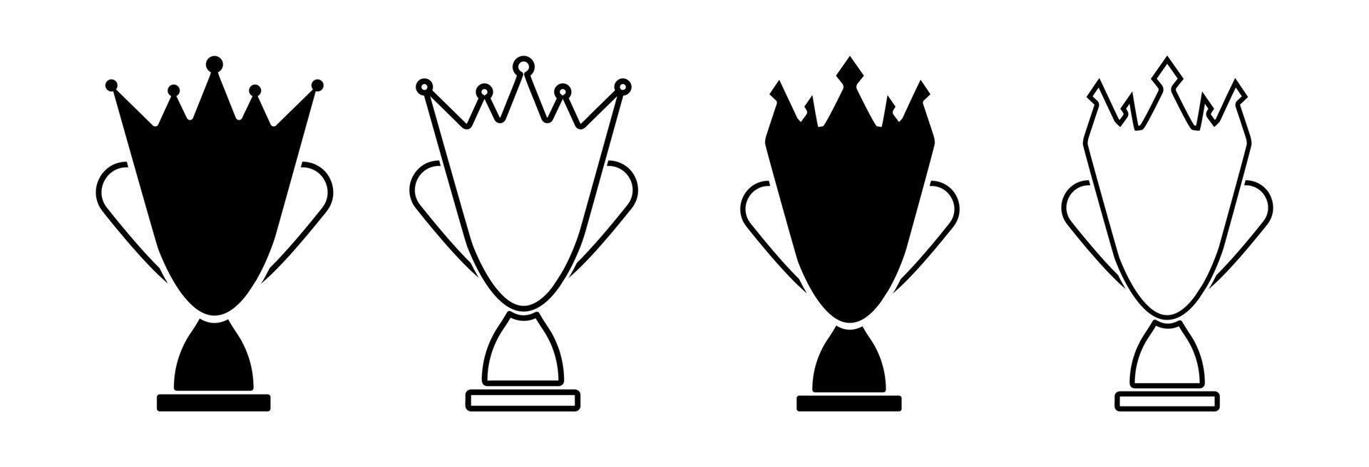 conception de jeu d'icônes de trophée de couronne. vainqueur du concours de la coupe de la couronne royale, concept de symbole créatif numéro un. vecteur