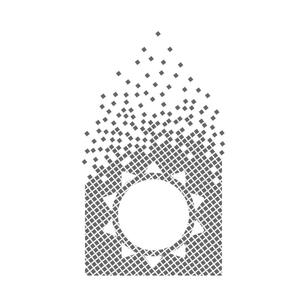 icône de points de pixel rapide de signe de soleil. le pixel de danger environnemental est plat-solide. art de points mobiles dissous et dispersés. mouvement de pixel intégratif et intégratif. reliant les points modernes. vecteur