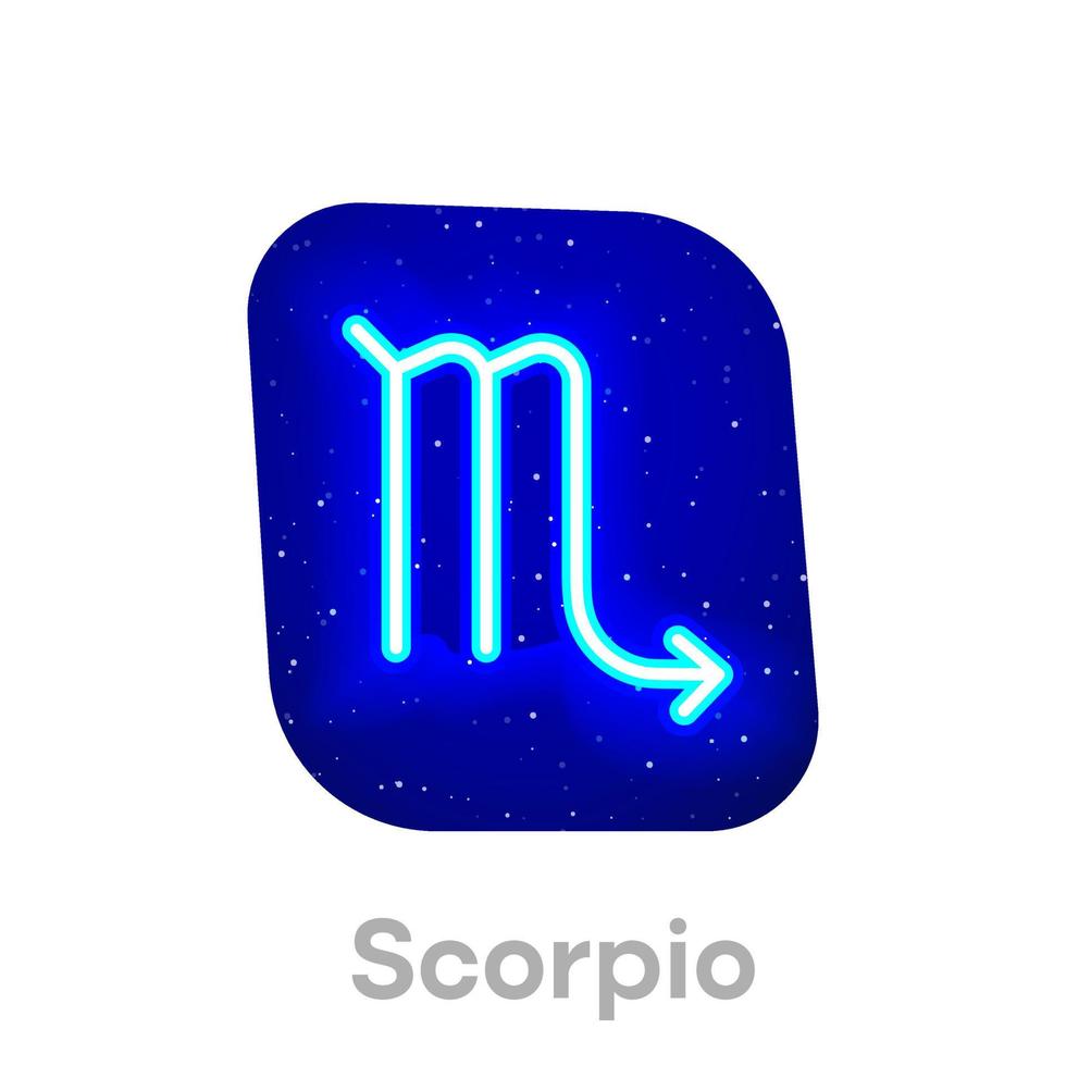 icône du zodiaque scorpion bleu néon dans l'espace. icône d'horoscope néon réaliste. icône de ligne de zodiaque scorpion néon brillant. il a une zone de masque sur fond blanc. vecteur