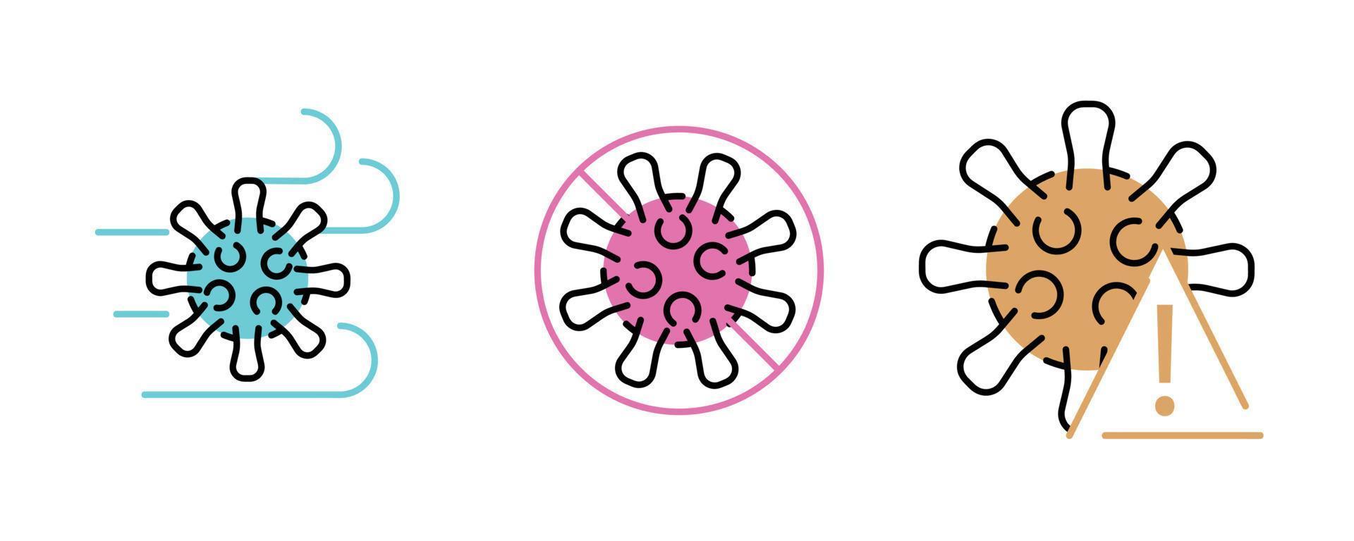 icône de virus définie en 3 épaisseurs différentes et colorée. vecteur
