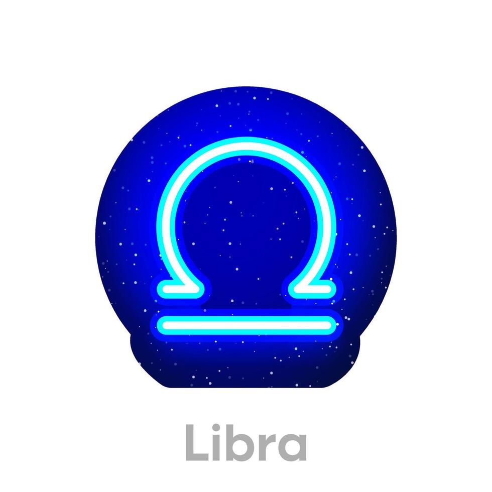 icône du zodiaque balance bleu néon dans l'espace. icône d'horoscope néon réaliste. icône de la ligne du zodiaque balance au néon brillant. il a une zone de masque sur fond blanc. vecteur