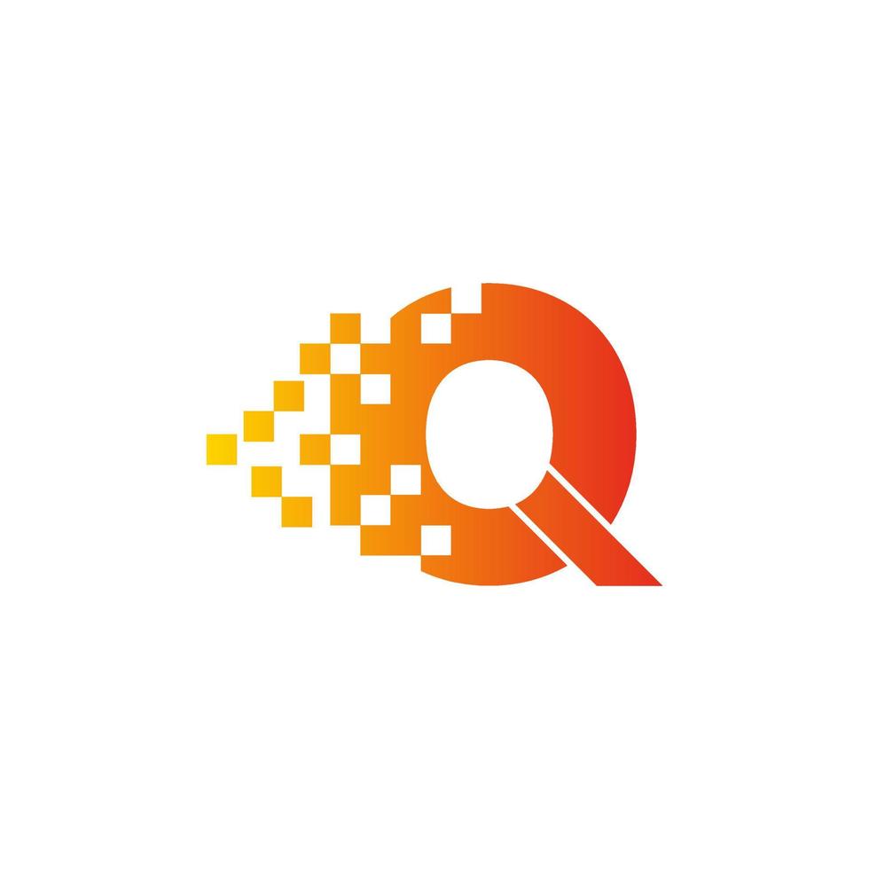 lettre colorée q logo de point de pixel rapide. icône de technologie dispersée créative. vecteur