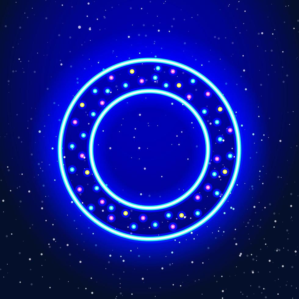 conception d'icône étoile dans l'espace néon rond. mettre en lumière la conception de cercle futuriste. signe de dégradé de galaxie. icône néon unique et réaliste. icône linéaire sur fond bleu. vecteur