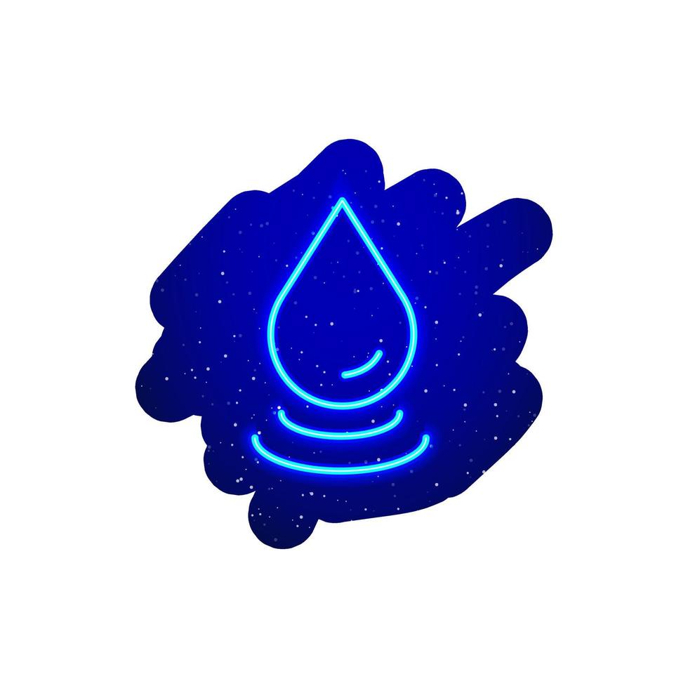 type d'icône de goutte d'eau bleu néon led. bleu nuit. icône néon réaliste. goutte de néon et chute, spectacle nocturne d'icône de symbole d'onde. isolé sur fond blanc. vecteur