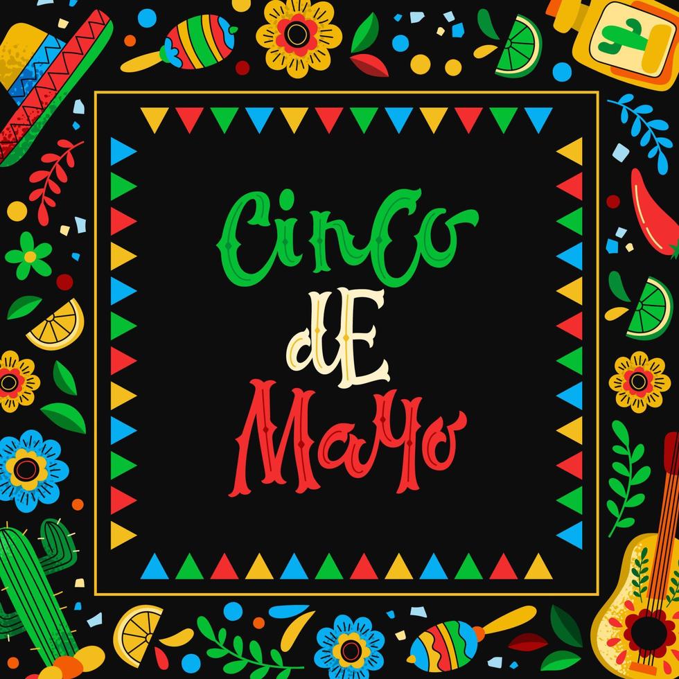 carte postale colorée pour la célébration du cinco de mayo vecteur