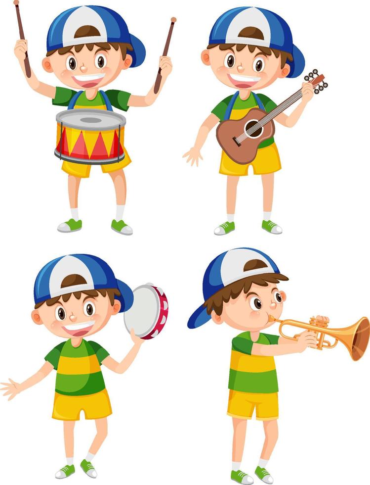 ensemble de garçon portant une casquette jouant d'un instrument de musique vecteur