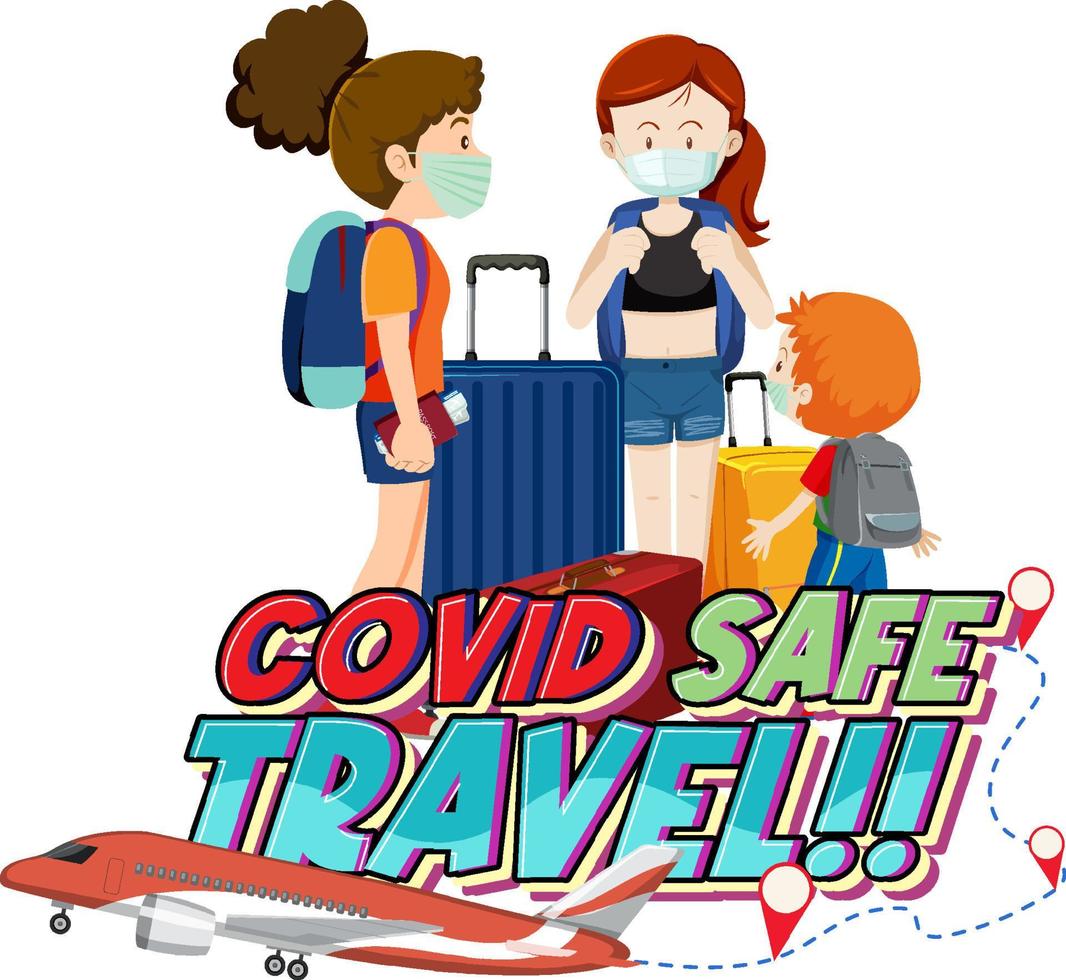 covid safe travel logo de lettrage dessiné à la main vecteur