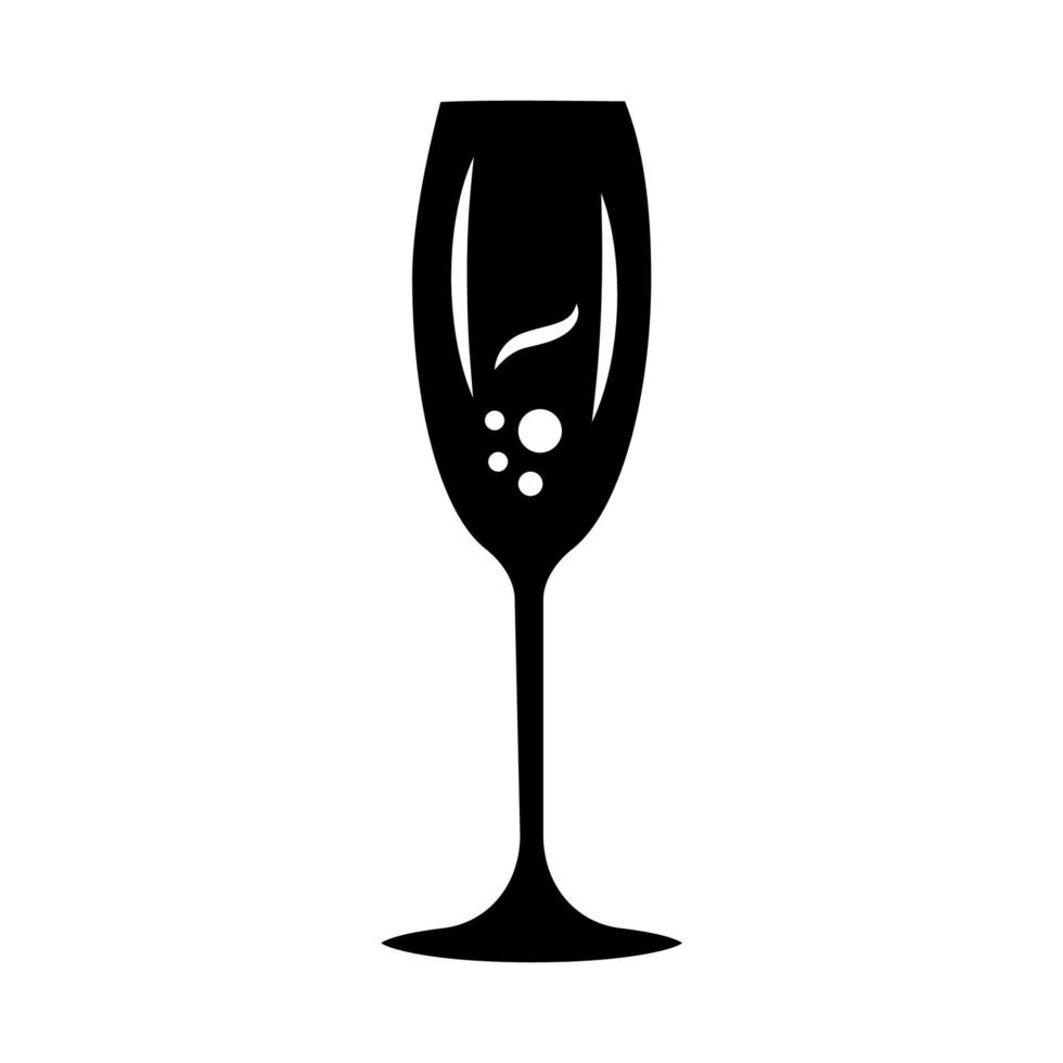 icône de glyphe de vin. verre à vin tulipe. Champagne. boisson alcoolisée. cocktail de fête. boisson apéritive sucrée. vaisselle, verrerie. symbole de la silhouette. espace négatif. illustration vectorielle isolée vecteur