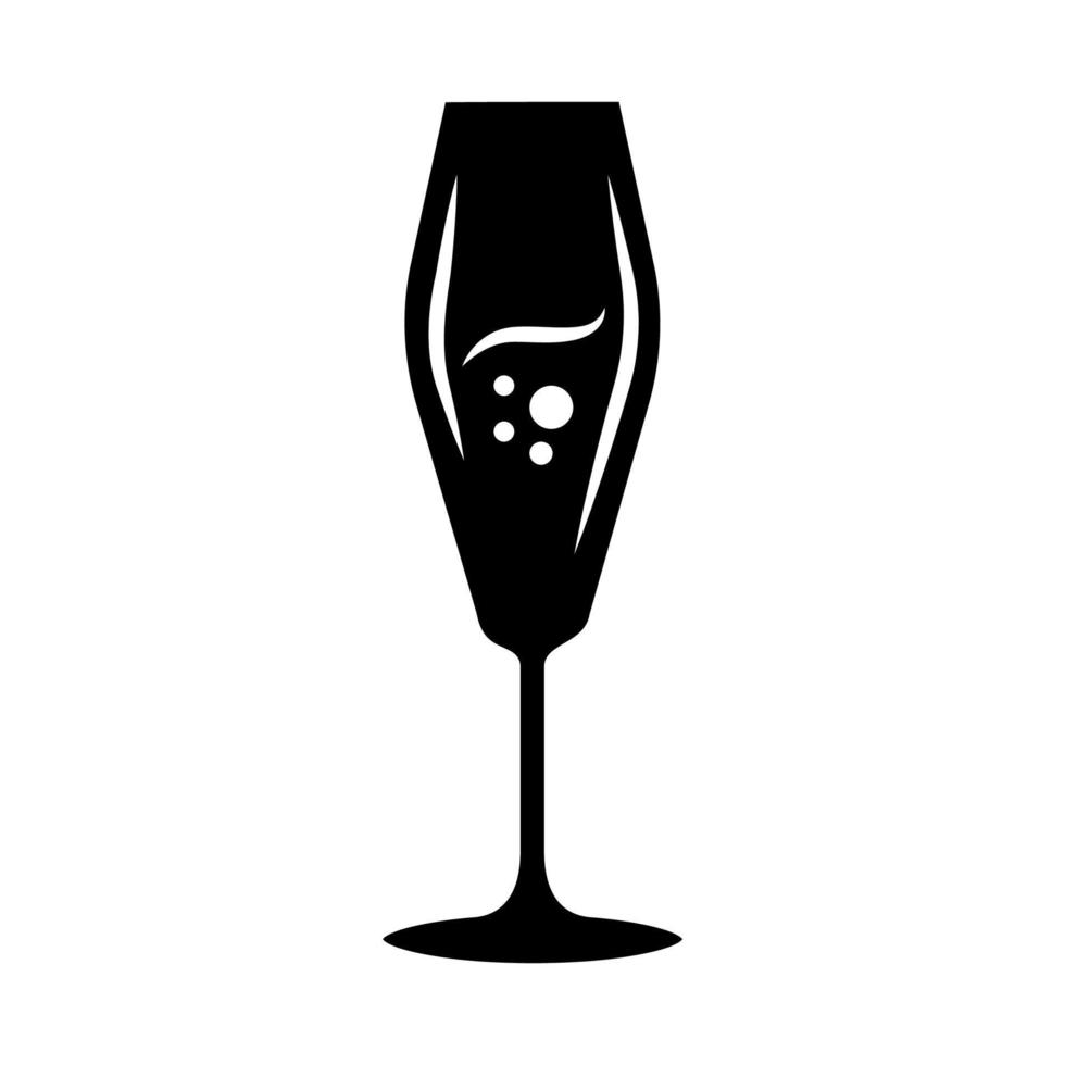 icône de glyphe de verre à vin flûte. vin mousseux, champagne. boisson alcoolisée avec des bulles. cocktail de fête. boisson apéritive sucrée. symbole de la silhouette. espace négatif. illustration vectorielle isolée vecteur