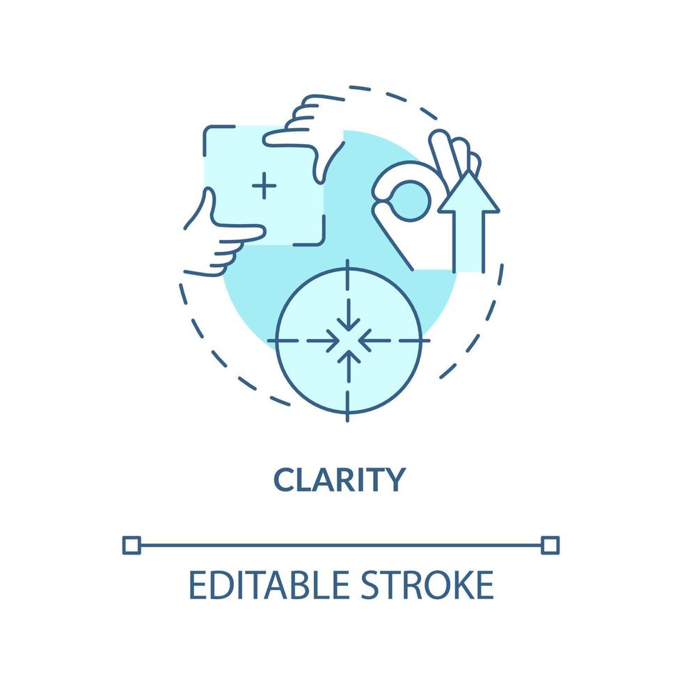 icône de concept de clarté turquoise. illustration de ligne mince idée abstraite de communication d'entreprise. choisir les bons mots. dessin de contour isolé. trait modifiable. arial, myriade de polices pro-gras utilisées vecteur