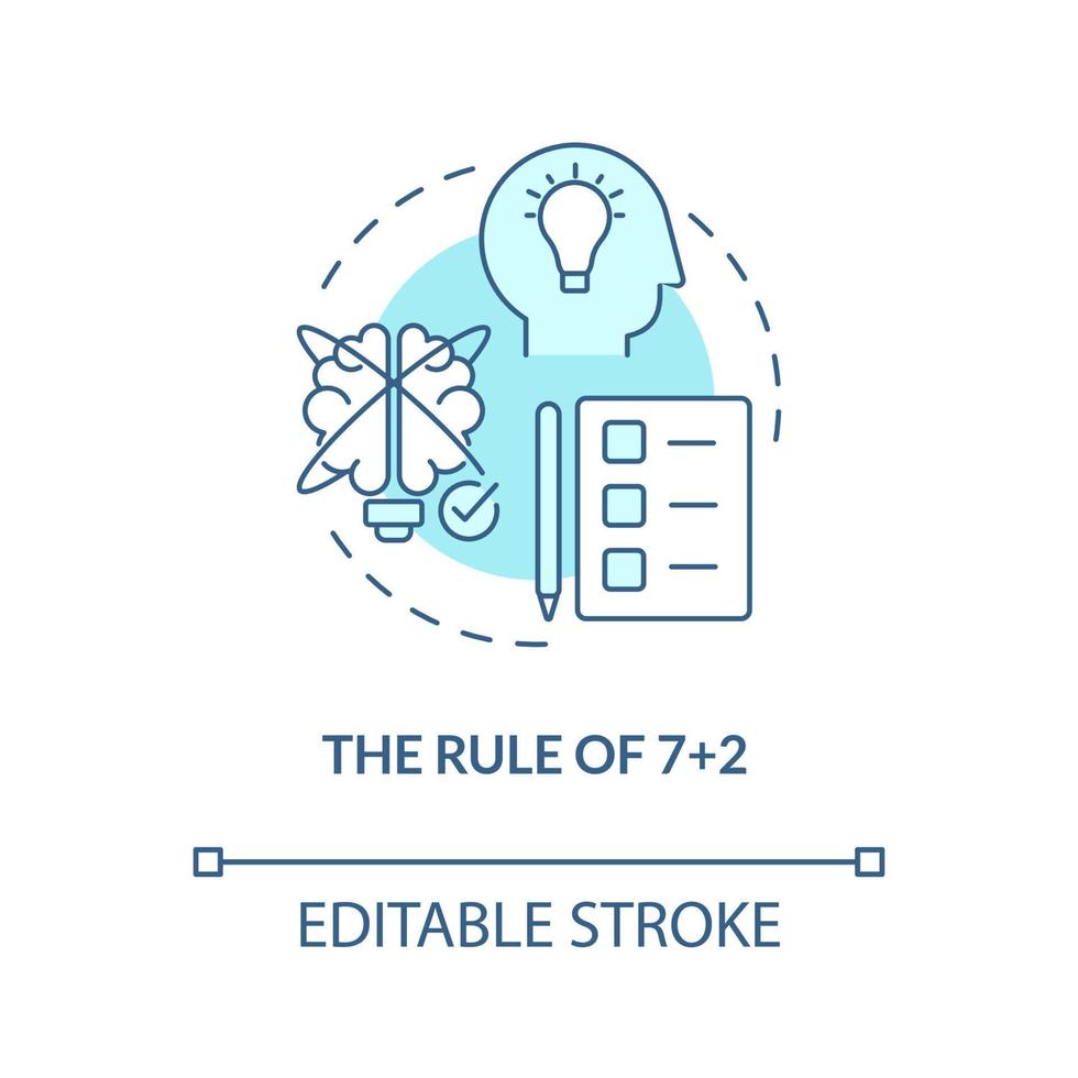icône de concept turquoise de mémoire à court terme. maximisation de la mémorabilité idée abstraite illustration en ligne mince. règle de sept. dessin de contour isolé. trait modifiable. arial, myriade de polices pro-gras utilisées vecteur