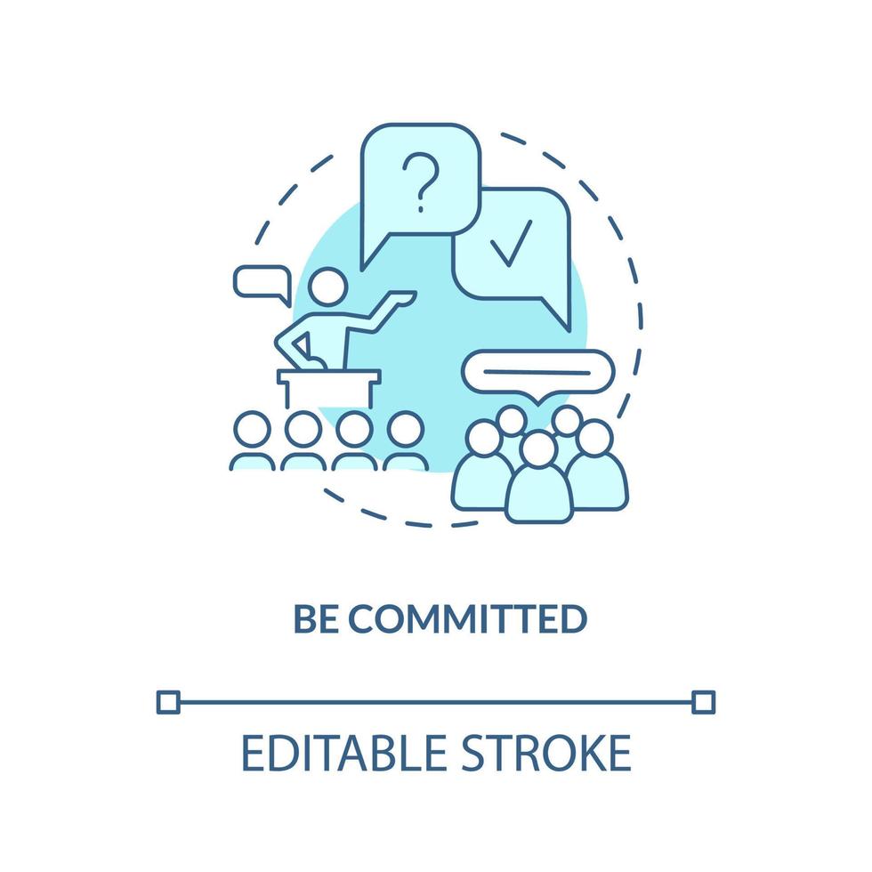 soyez engagé icône de concept turquoise. illustration de fine ligne d'idée abstraite de communicateur efficace. Discours de motivation. dessin de contour isolé. trait modifiable. arial, myriade de polices pro-gras utilisées vecteur
