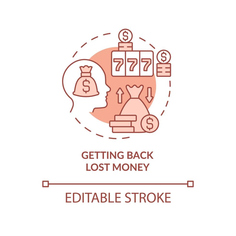 récupérer l'icône de concept de terre cuite d'argent perdu. illustration de ligne mince d'idée abstraite de symptôme de jeu compulsif. dessin de contour isolé. trait modifiable. arial, myriade de polices pro-gras utilisées vecteur