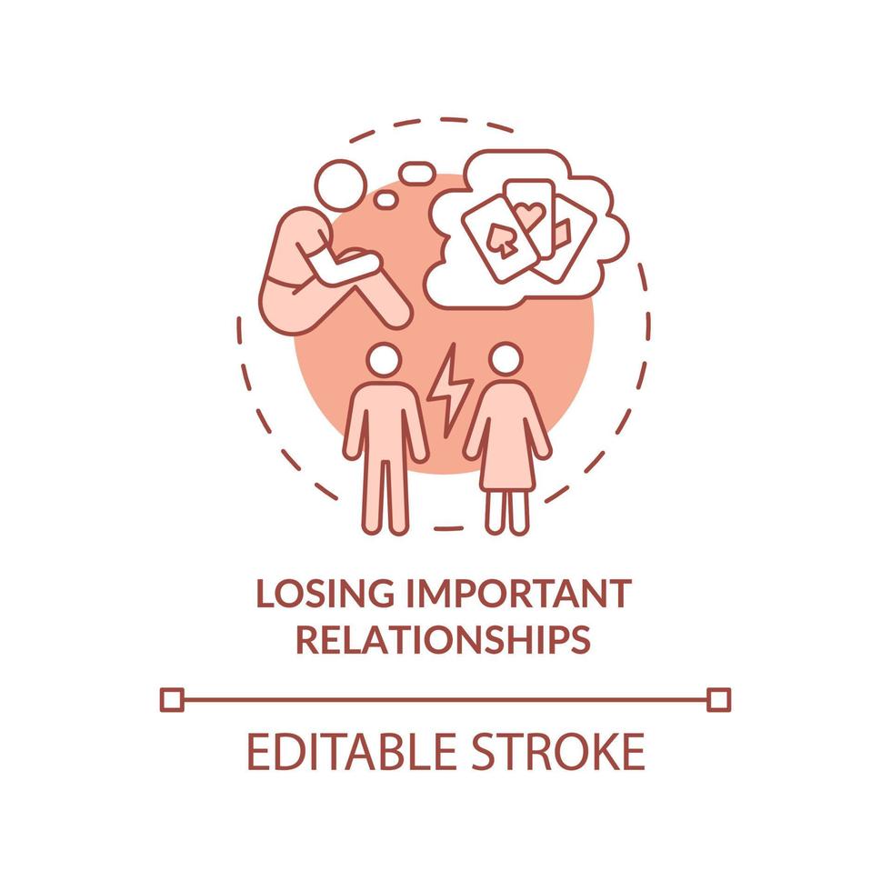 perdre des relations importantes icône de concept de terre cuite. illustration de la ligne mince de l'idée abstraite du joueur accro. dessin de contour isolé. trait modifiable. arial, myriade de polices pro-gras utilisées vecteur