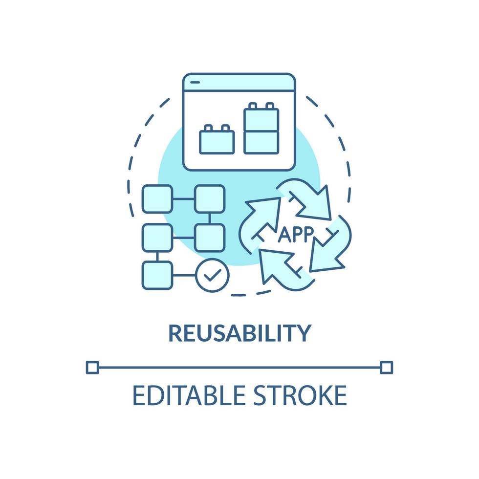 icône de concept turquoise de réutilisation. caractéristique du logiciel et de l'application. web 3 0 idée abstraite illustration fine ligne. dessin de contour isolé. trait modifiable. arial, myriade de polices pro-gras utilisées vecteur